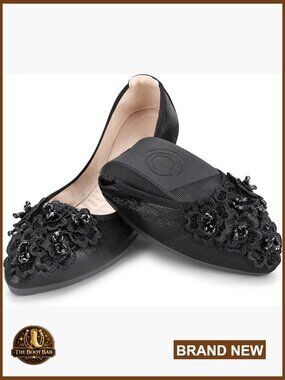 Foldable Ballet Flats with Rhinestones, Comfort Slip-On Wedding Shoes